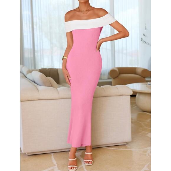 Zesica Dresses & Skirts - ZESICA Sweater Dress Womens Size S Off The Shoulder Ribbed Knit Sleeveless Maxi